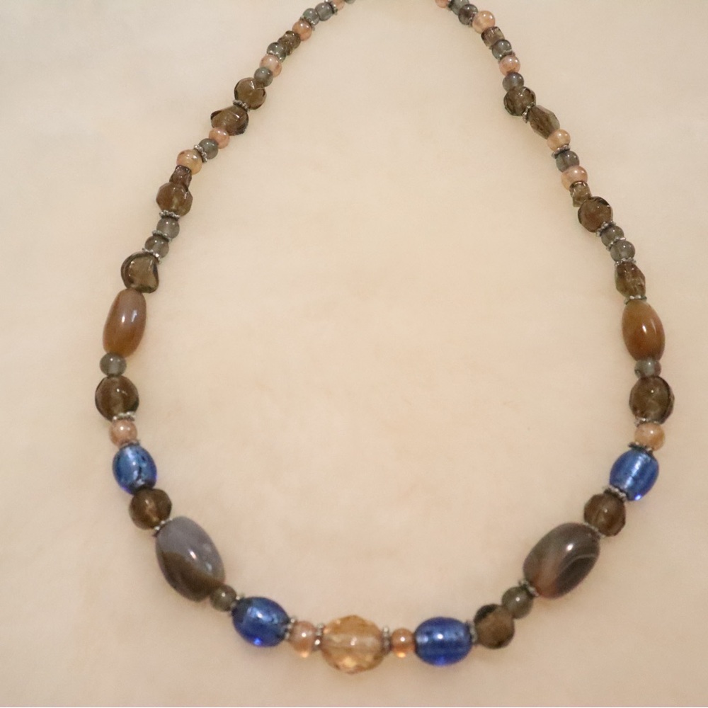 Murano Blue and Brown Beaded Necklace